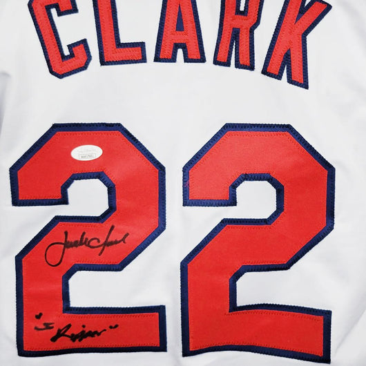 Jack Clark Signed The Ripper Inscription St. Louis White Baseball Jersey (JSA)