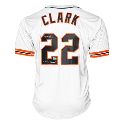Jack Clark Signed Fuck the Dodgers Inscription San Francisco White Baseball Jersey (Beckett)