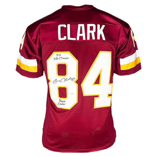 Gary Clark Signed 2x SB Champs Posse Leader Inscription Washington Red Football Jersey (JSA)