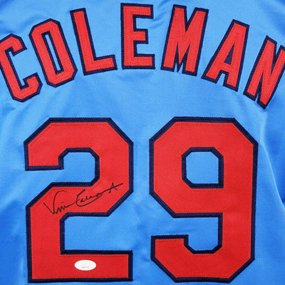 Vince Coleman Signed St Louis Light Blue Baseball Jersey (JSA)