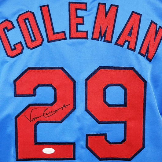 Vince Coleman Signed St Louis Light Blue Baseball Jersey (JSA)