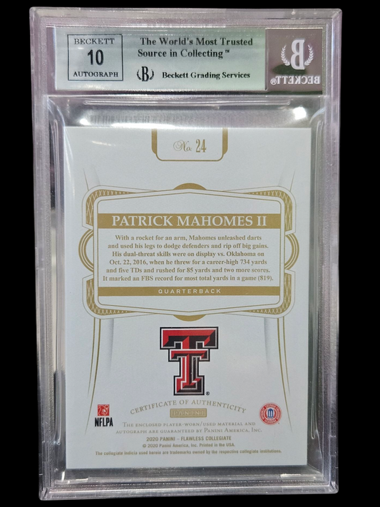 2020 Panini Flawless Collegiate Emerald Patrick Mahomes II #88 BGS 9 Auto 10