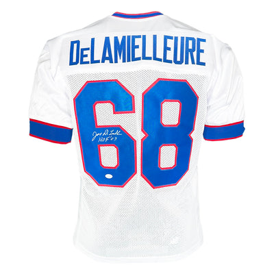 Joe DeLamielleure Signed HOF 03 Inscription Buffalo White Football Jersey (Beckett)