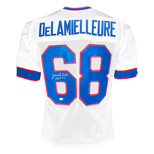 Joe DeLamielleure Signed HOF 03 Inscription Buffalo White Football Jersey (Beckett)