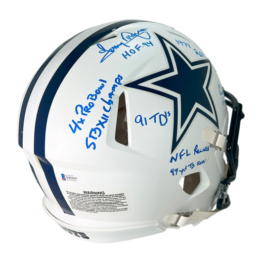 Tony Dorsett Signed Muti-Inscriptions Dallas Cowboys Authentic Flat White Speed Full-Size Football Helmet (Beckett)