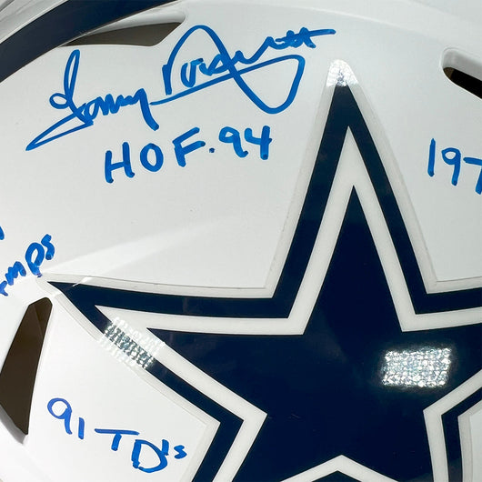 Tony Dorsett Signed Muti-Inscriptions Dallas Cowboys Authentic Flat White Speed Full-Size Football Helmet (Beckett)