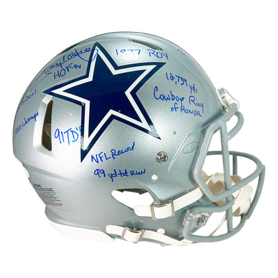 Tony Dorsett Signed Stats Inscription Dallas Cowboys Authentic Speed Full-Size Football Helmet (Beckett)