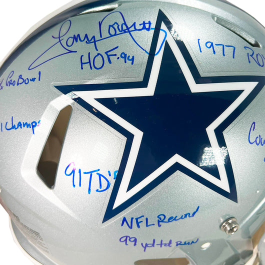 Tony Dorsett Signed Stats Inscription Dallas Cowboys Authentic Speed Full-Size Football Helmet (Beckett)