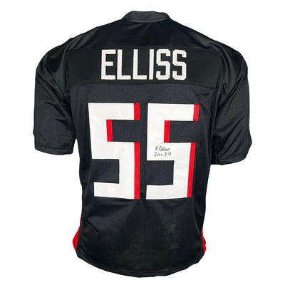 Kaden Elliss Signed John 3:16 Inscription Atlanta Black Football Jersey (Beckett)