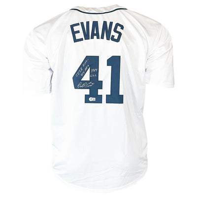 Darrell Evans Signed 2223 Hits 414 HR's 1984 WS Champs Inscription Detroit White Baseball Jersey (Beckett)
