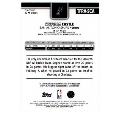 2025 Topps Flagship Stephon Castle #TFRA-SCA Gold /50