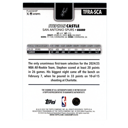 2025 Topps Flagship Stephon Castle #TFRA-SCA Gold /50