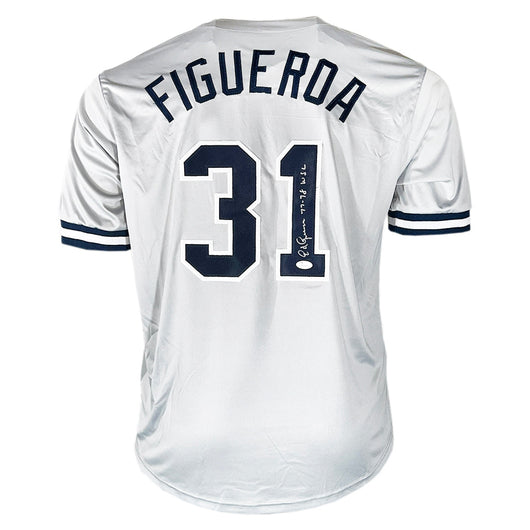 Ed Figueroa Signed 77-78 WSC Inscription New York Grey Baseball Jersey (JSA)
