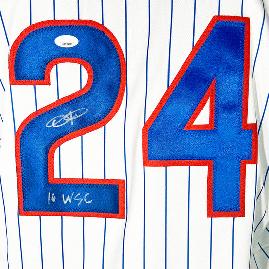 Dexter Fowler Signed 16 WSC Inscription Chicago Pinstripe Baseball Jersey (JSA)