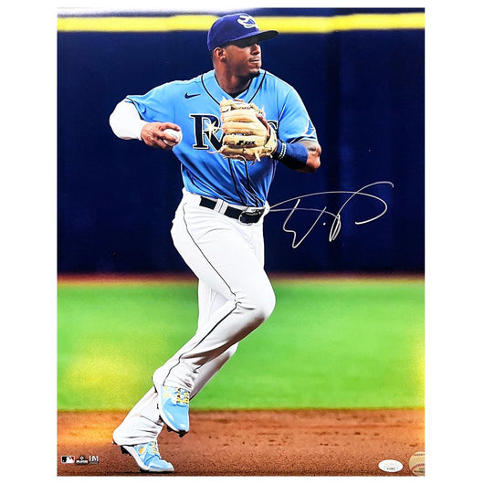 Wander Franco Signed Tampa Bay Rays Throwing Baseball 16x20 Photo (JSA)
