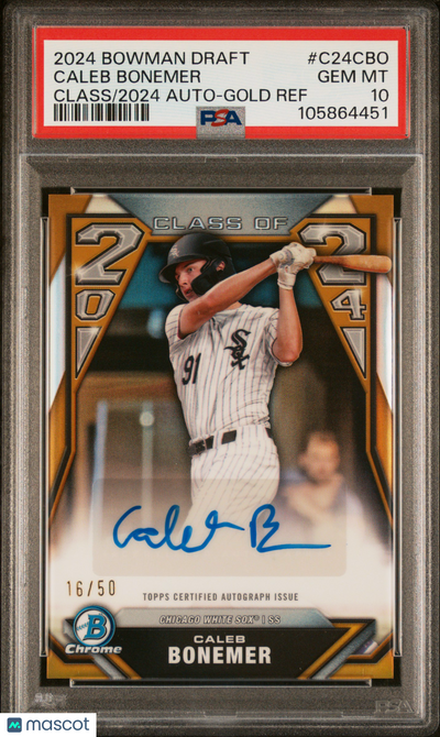 2024 Bowman Draft Class Of 2024 Auto Caleb Bonemer #C24CBO Gold Ref 16/50 PSA 10