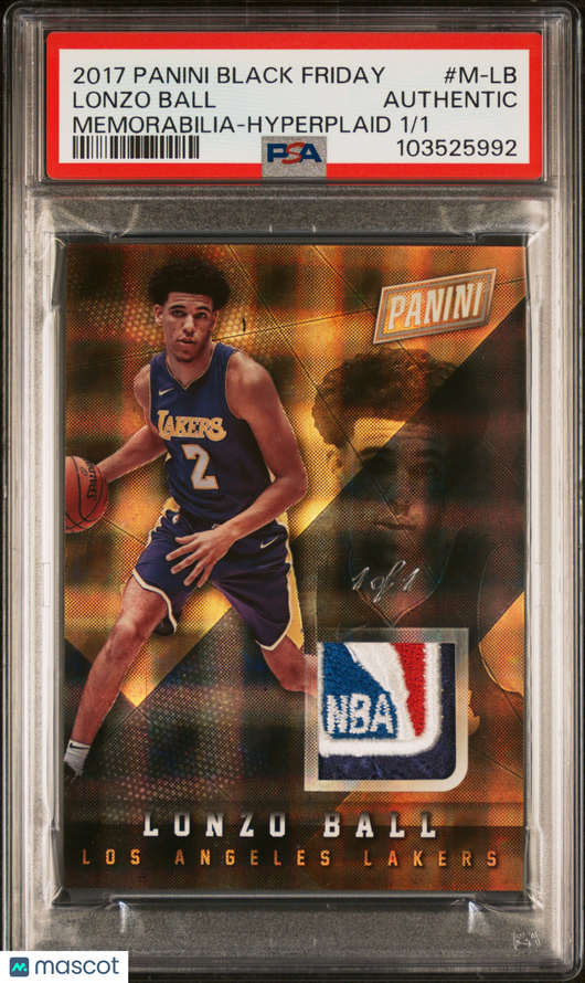 2017 Panini Black Friday Memorabilia Lonzo Ball #M-LB Hyperplaid 1/1 PSA A