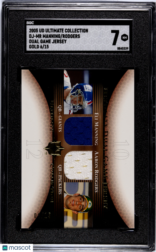 2005 Upper Deck Ultimate Manning Rodgers #DJ-MR Dual Game Jersey Gold SGC 7