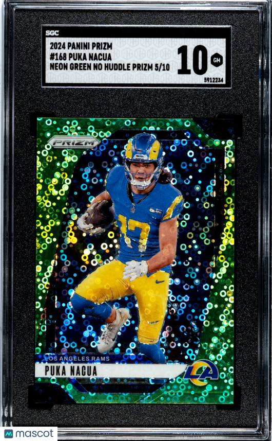 2024 Panini Prizm Puka Nacua #168 Neon Green No Huddle SGC 10