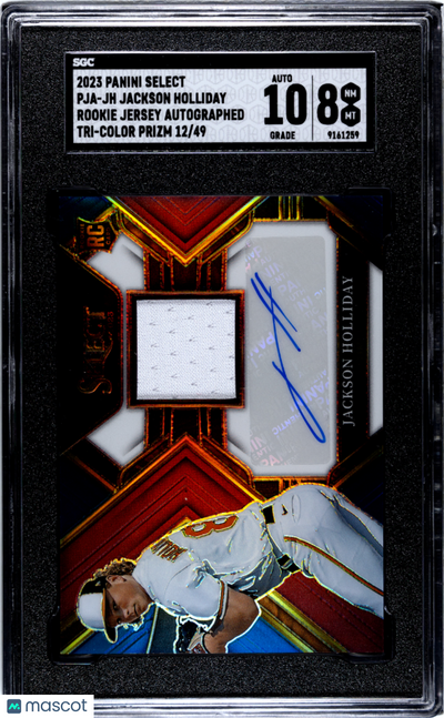 2023 Panini Jackson Holliday #PJA-JH RC Jersey Tri Color Prizm SGC Auto 10 /49