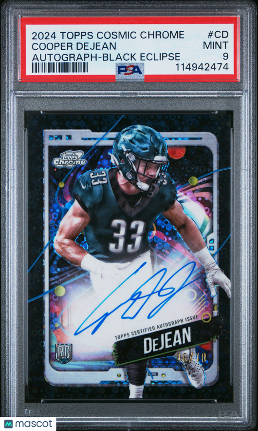 2024 Topps Cosmic Cosmic Chrome Auto Cooper Dejean #CD Black Eclipse /10 PSA 9
