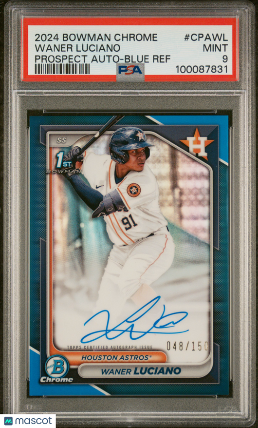 2024 Bowman Chrome Prospect Autographs Waner Luciano #CPAWL Blue Ref /150 PSA 9