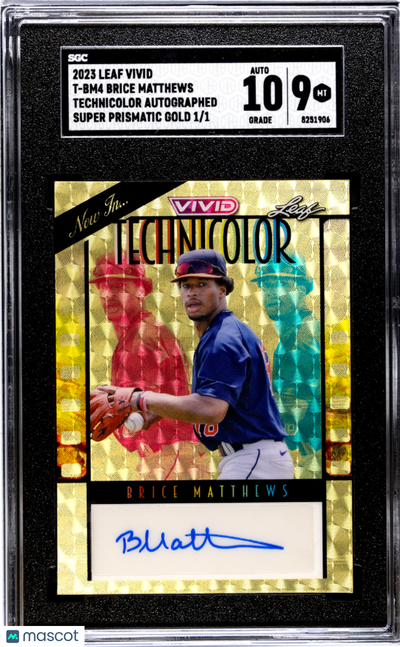 2023 Leaf Brice Matthews #T-BM4 Techni Super Prismatic Gold 1 1 SGC 9 Auto 10