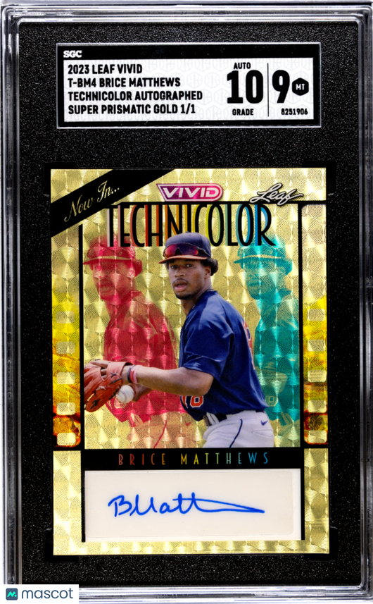 2023 Leaf Brice Matthews #T-BM4 Techni Super Prismatic Gold 1 1 SGC 9 Auto 10