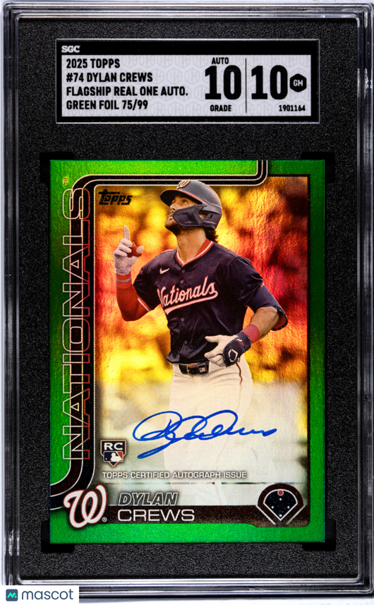 2025 Topps Dylan Crews #74 Flagship Real One Autograph Green Foil SGC 10 Auto 10
