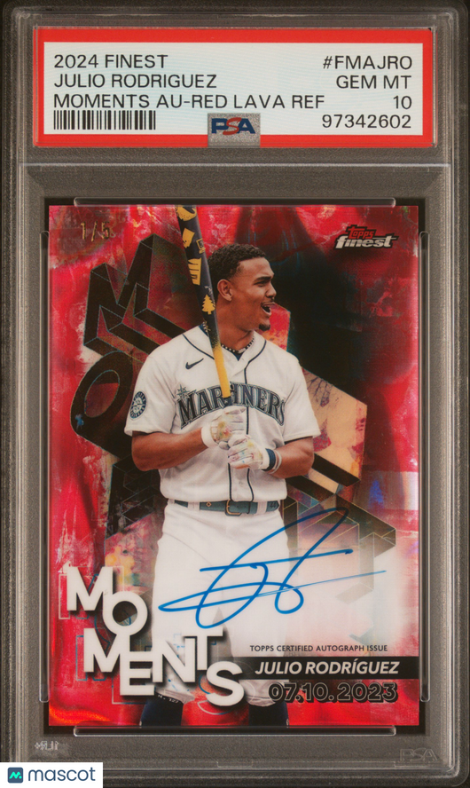 2024 Topps Finest Finest Moments Auto Julio Rodriguez FMAJRO Red Lava Ref PSA 10