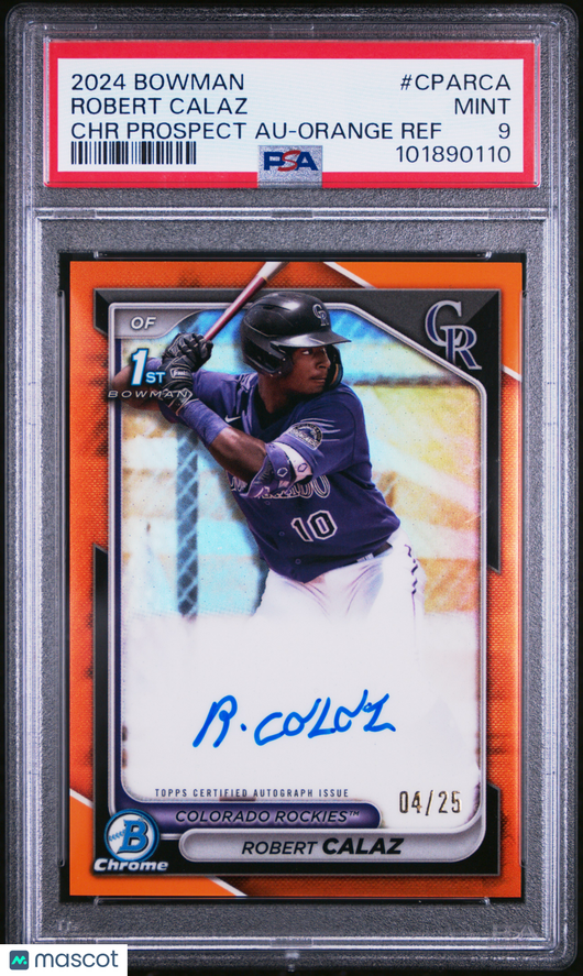 2024 Bowman Chrome Prospect Auto Robert Calaz #CPARCA Orange Ref /25 PSA 9