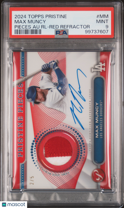 2024 Topps Pristine Pieces Auto Relics Max Muncy #MM RL Red Refractor 2/5 PSA 9