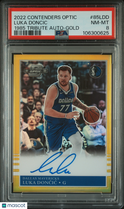 2022 Panini Contenders Optic 1985 Tribute Auto Luka Doncic #85LDD Gold PSA 8