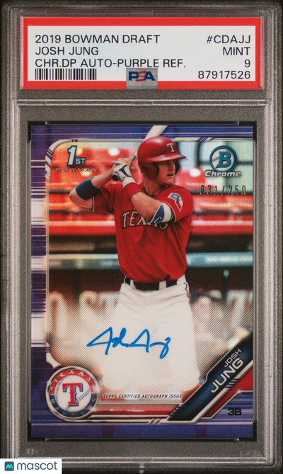 2019 Bowman Draft Chrome Auto Josh Jung #CDAJJ CHR. DP Purple 031/250 PSA 9