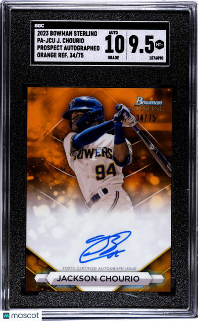 2023 Bowman Sterling Jackson Chourio #PA-JCU Orange Refractor SGC 9.5 Auto 10