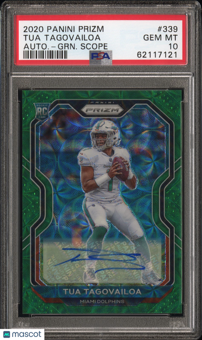 2020 Panini Prizm Tua Tagovailoa #339 Autograph Green Scope PSA 10