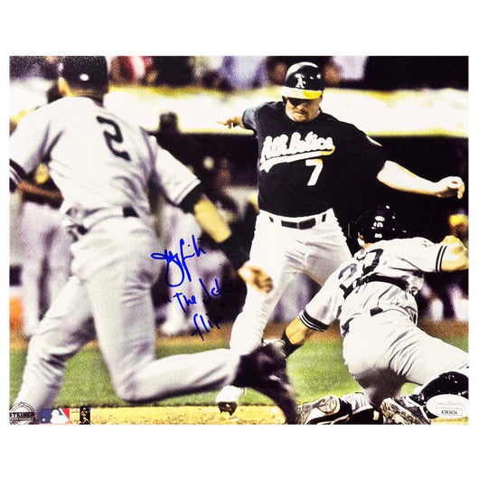 Jeremy Giambi Signed The Jeter Flip Inscription Pose 1 Baseball 8x10 Photo (JSA)