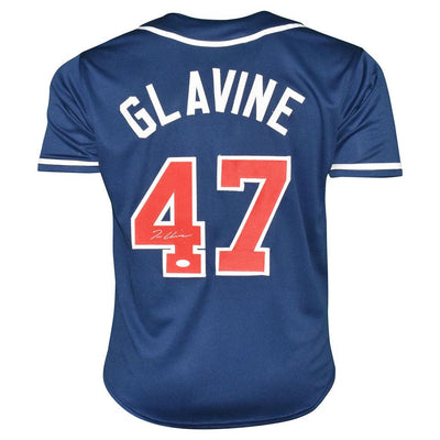 Tom Glavine Signed Silver ink Atlanta Navy Baseball Jersey (JSA)