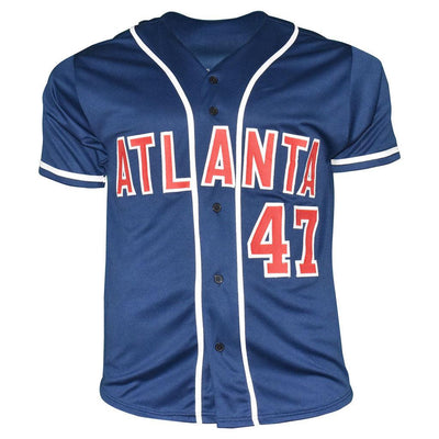 Tom Glavine Signed Silver ink Atlanta Navy Baseball Jersey (JSA)