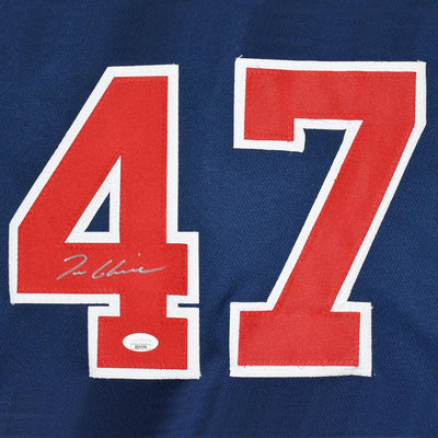 Tom Glavine Signed Silver ink Atlanta Navy Baseball Jersey (JSA)