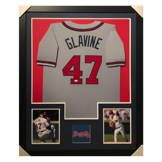 Tom Glavine Signed Atlanta Framed Vertical Layout Pro Edition Grey Jersey (JSA)