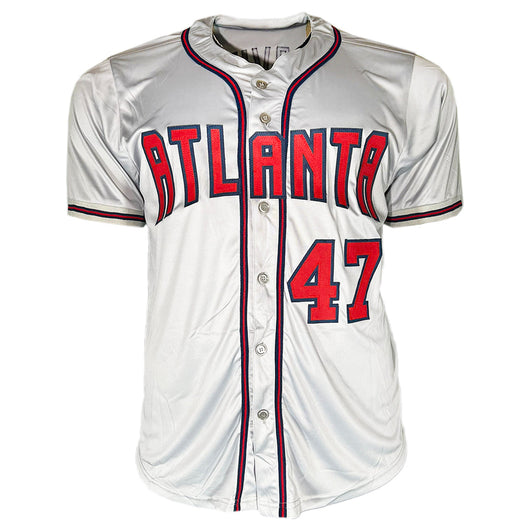 Tom Glavine Signed HOF 14 Inscription Atlanta Grey Baseball Jersey (JSA)
