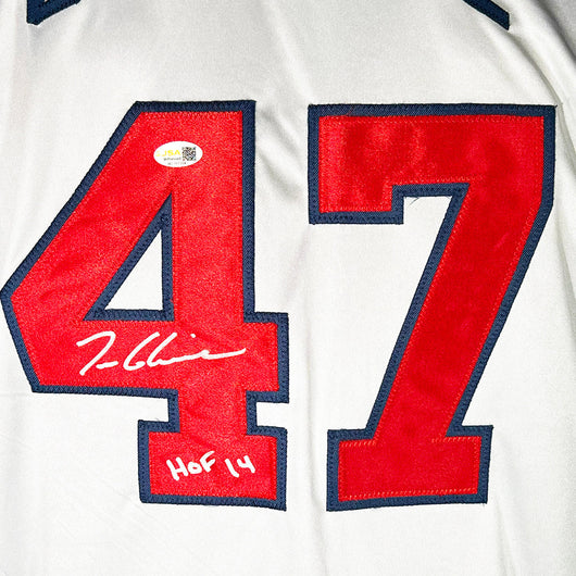 Tom Glavine Signed HOF 14 Inscription Atlanta Grey Baseball Jersey (JSA)