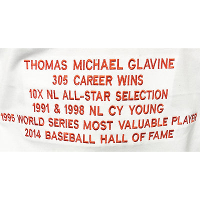 Tom Glavine Signed Atlanta White Red Stats Baseball Jersey (JSA)
