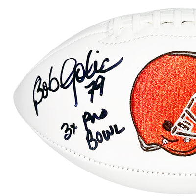 Bob Golic Signed 3x Pro Bowl Inscription Cleveland Browns Official NFL Team Logo Football (JSA)