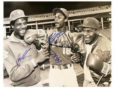 Dwight Gooden, Darryl Strawberry, Mike Tyson Signed 16x20 Black and White Photo (JSA)