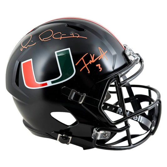 Michael Irvin and Frank Gore Signed Miami Hurricanes Speed Full-Size Replica Football Helmet (Beckett)