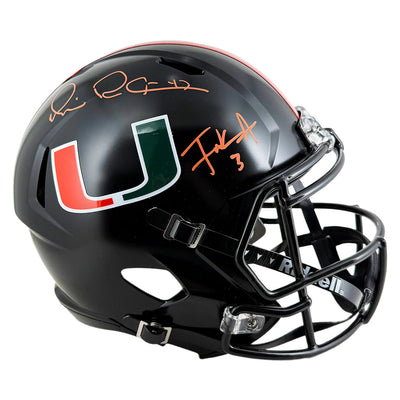 Michael Irvin and Frank Gore Signed Miami Hurricanes Speed Full-Size Replica Football Helmet (Beckett)