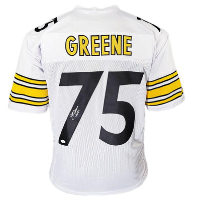 Joe Greene Signed HOF 87 Inscription Pittsburgh White Football Jersey (Beckett)
