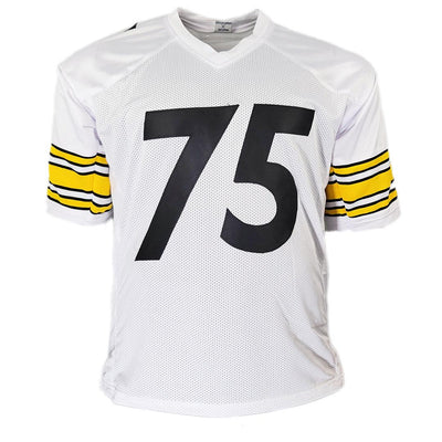 Joe Greene Signed HOF 87 Inscription Pittsburgh White Football Jersey (Beckett)